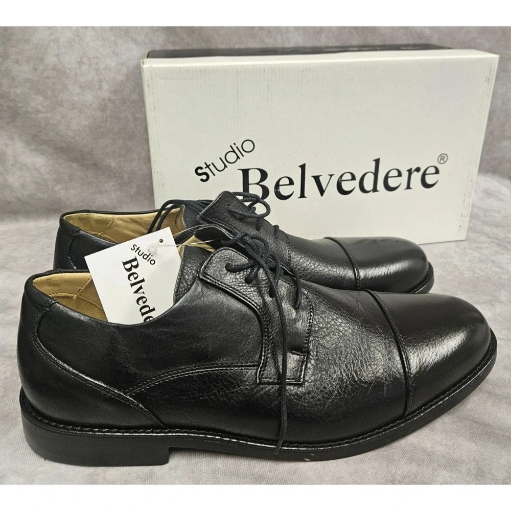 Belvedere Mens Duke Cap Toe Oxfords Leather Black Dress Shoes Size 13D New